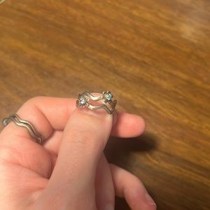 Set of 2 sterling silver interlocking crystal flower rings